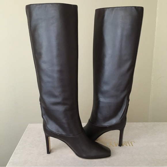 Jimmy Choo MAHESA 85 Square Heel Knee Hight Dark Brown Calf Leather Wome… - Picture 12 of 16